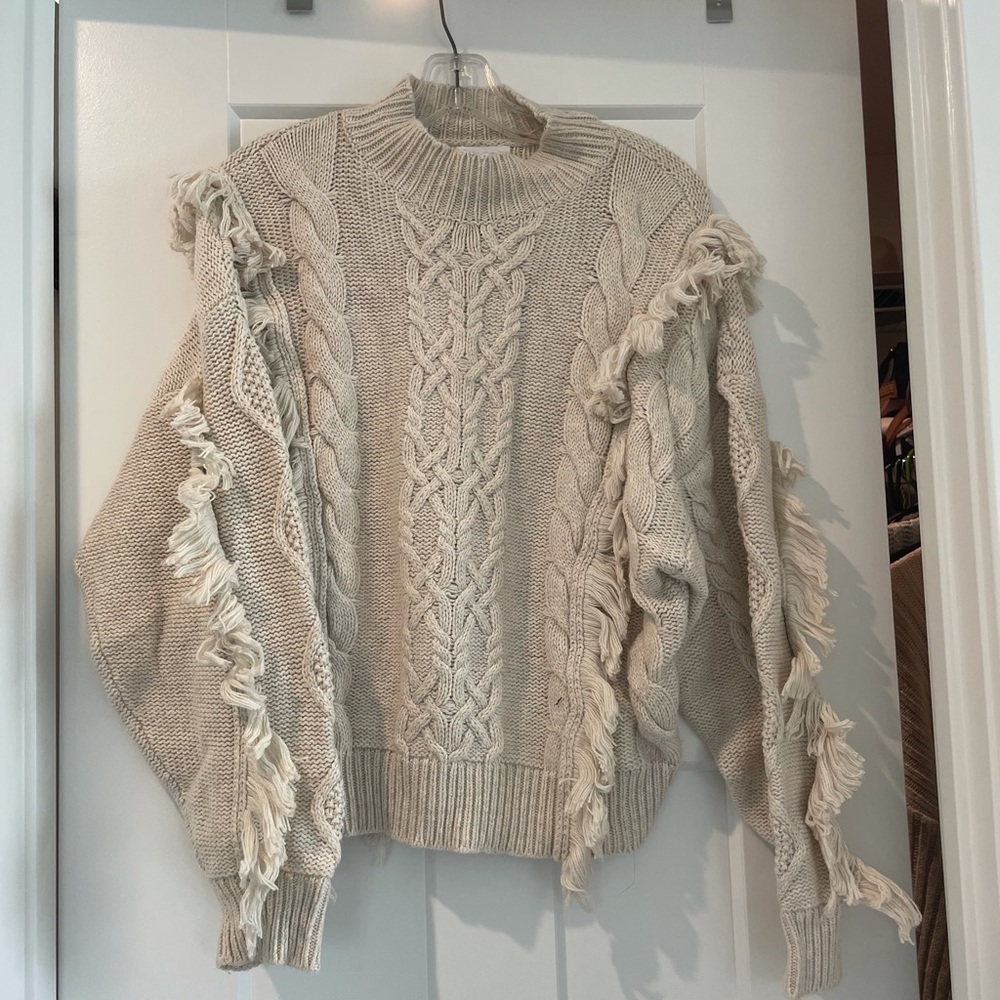 Cozy Fringe Beige Sweater